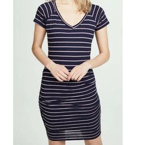 Sundry Striped V Neck T-Shirt Dress Ruched - Size 1/S